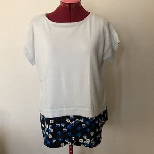 Loft blouse light blue with dark blue floral border size M. Body 100% cotton
